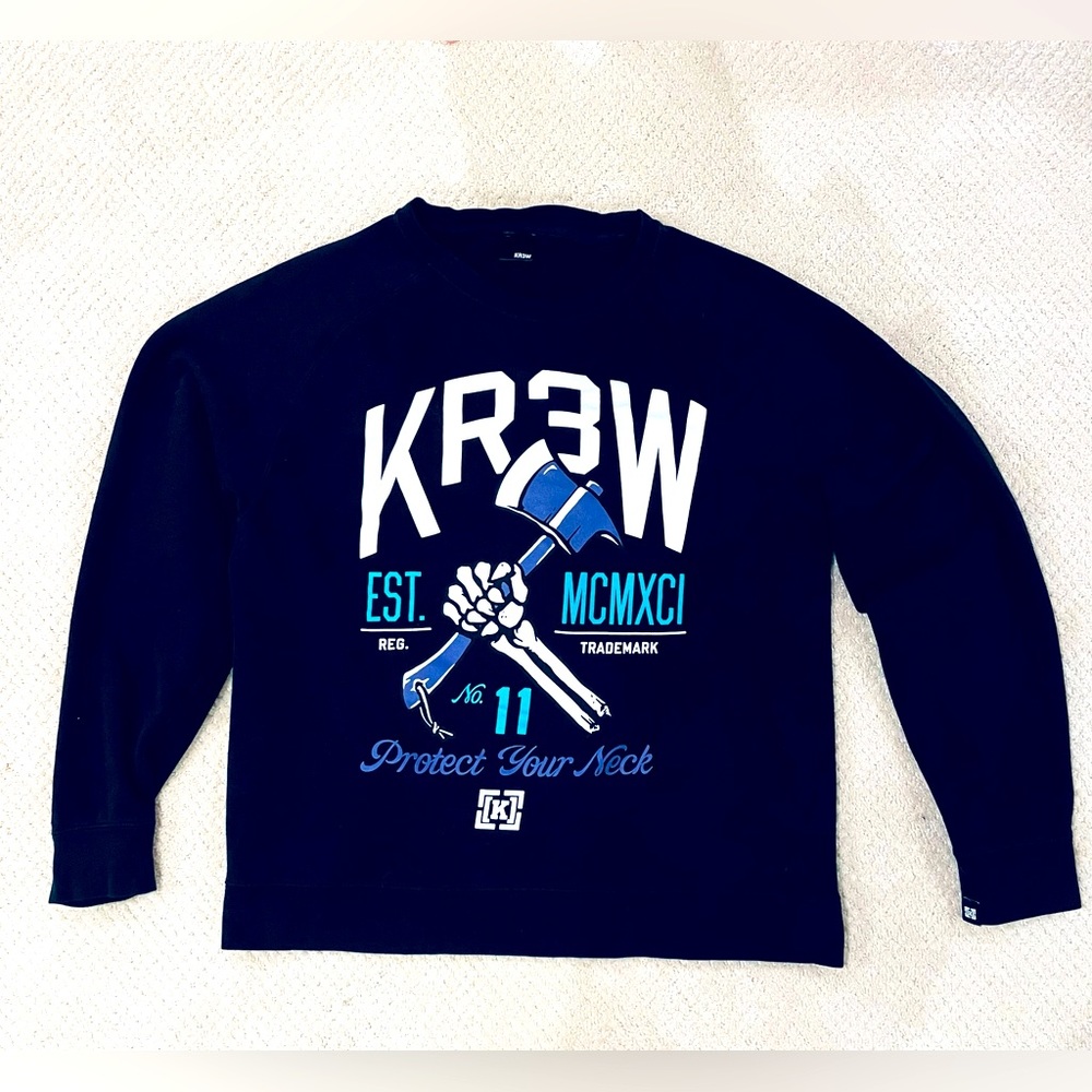 VTG KR3W Skateboard black pullover hoodie sweatshirt Mens L KREW #8